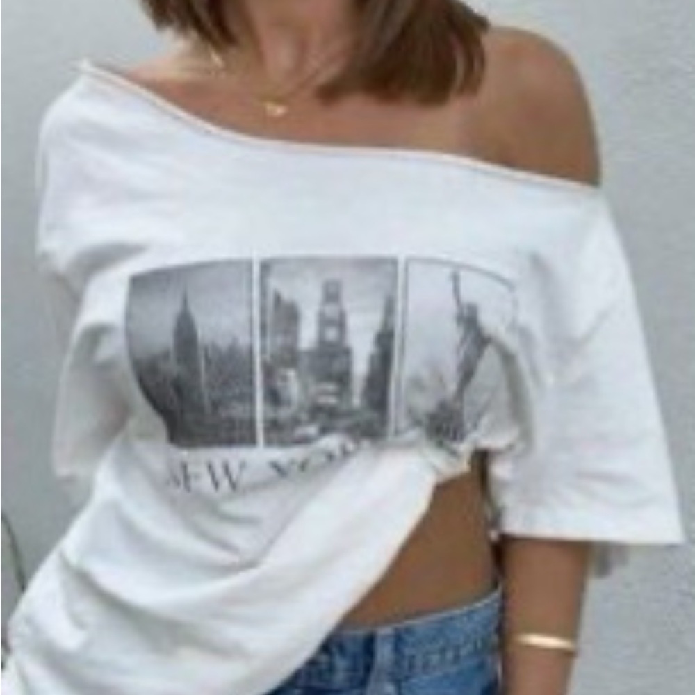 Women's Off-Shoulder Graphic Tee - White